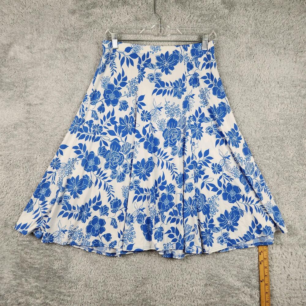 Vintage Susan Graver Skirt Womens Small Blue Floral Jersey Knit Stretch 90s Boho